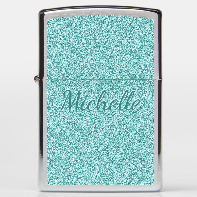 Aangepaste monogram blauwe sparkle Zippo Lighter (Voorkant)