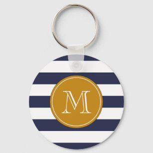 Aangepaste monogram blauwe strepen sleutelhanger
