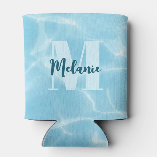 Aangepaste Monogram Blauwe Zwembool Modern Blikjeskoeler (Achterkant)