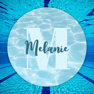 Aangepaste Monogram Blauwe Zwembool Modern Ronde Sticker