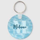 Aangepaste Monogram Blauwe Zwembool Modern Sleutelhanger (Voorkant)