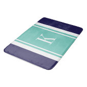 Aangepaste monogram Blauwgroen Mint Stripes Patroo Badmat (Gekanteld)