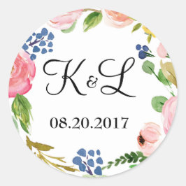 Aangepaste Monogram Bloemen Bruiloft Ronde Sticker