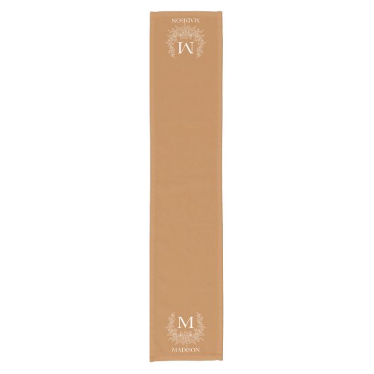 Aangepaste Monogram Bloemen Korte Tafelloper (Voorkant)