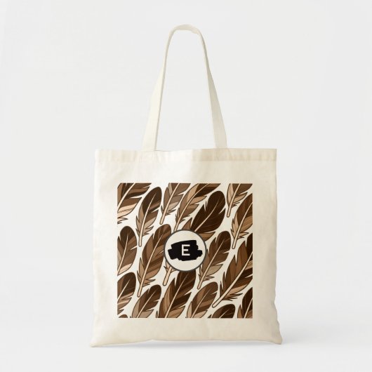 Aangepaste Monogram Boho Canvas tas – Bruine Veren (Voorkant)