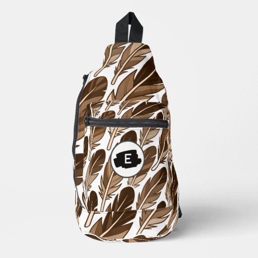 Aangepaste Monogram Boho Feather Sling Bag – Bruin (Voorkant)