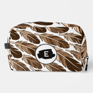 Aangepaste Monogram Boho Feather Toilettas – Bruin Toilettasje