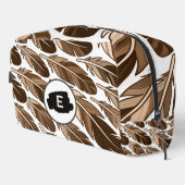 Aangepaste Monogram Boho Feather Toilettas – Bruin Toilettasje (Rechterhoek)