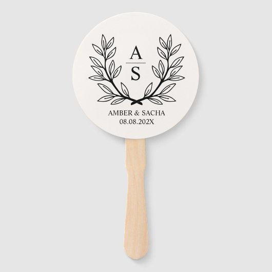Aangepaste Monogram bruiloft Logo met krans Handwaaier (Achterkant)
