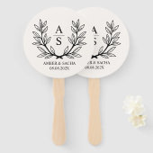 Aangepaste Monogram bruiloft Logo met krans Handwaaier (Voorkant en achterkant)