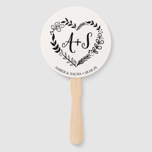 Aangepaste Monogram bruiloft Logo met krans Handwaaier (Voorkant)