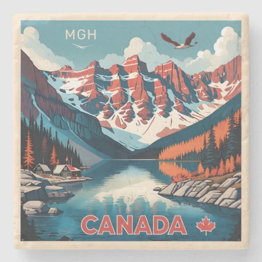 Aangepaste Monogram Canada Reizen Poster Stenen Onderzetter (Voorkant)