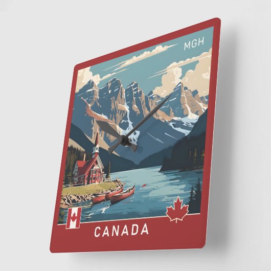 Aangepaste Monogram Canada Reizen Poster Vierkante Klok (Hoek)