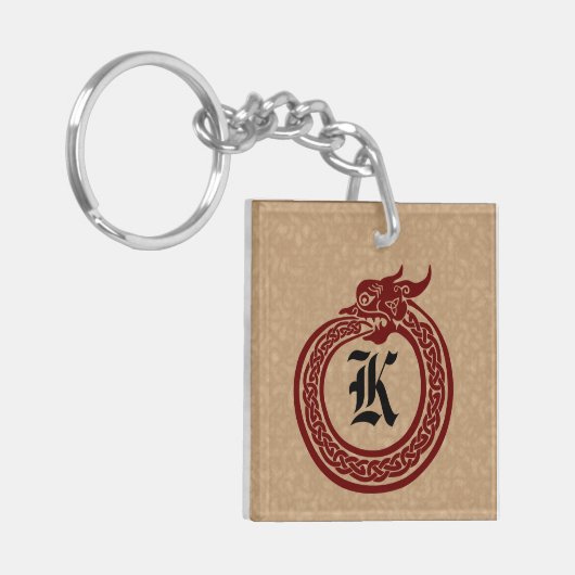 Aangepaste monogram Celtic Style Ouroboros Sleutelhanger (Voorkant Links)