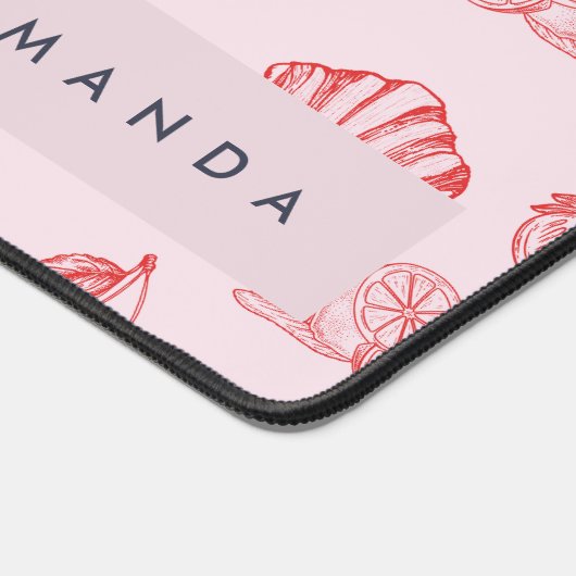 Aangepaste Monogram Charming Girly Cherry Strawber Bureaumat (Hoek)