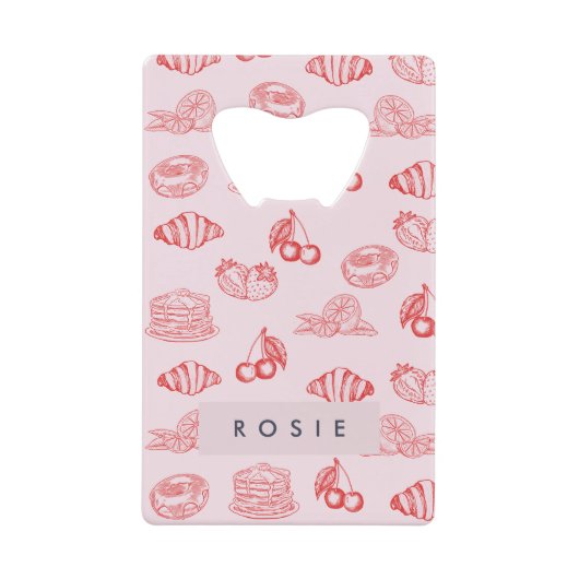 Aangepaste Monogram Charming Girly Cherry Strawber Kredietkaart Flessenopener (Voorkant)