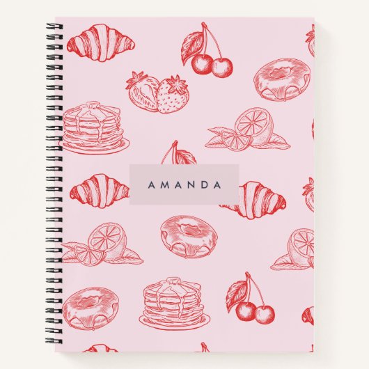 Aangepaste Monogram Charming Girly Cherry Strawber Notitieboek (Voorkant)