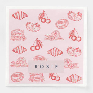 Aangepaste Monogram Charming Girly Cherry Strawber Servet