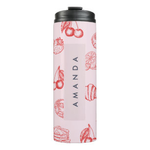 Aangepaste Monogram Charming Girly Cherry Strawber Thermosbeker