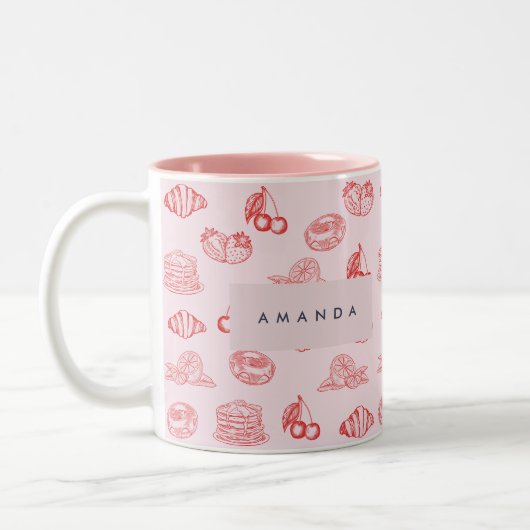 Aangepaste Monogram Charming Girly Cherry Strawber Tweekleurige Koffiemok (Links)