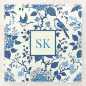 Aangepaste Monogram Chinoiserie Chic, Hydrangeas Glazen Onderzetter (Voorkant)