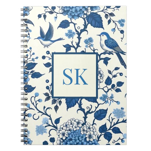 Aangepaste Monogram Chinoiserie Chic, Hydrangeas Notitieboek (Voorkant)