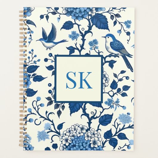 Aangepaste Monogram Chinoiserie Chic, Hydrangeas Planner (Voorkant)
