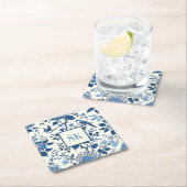 Aangepaste Monogram Chinoiserie Chic, Hydrangeas Vierkante Kartonnen Onderzetter (Insitu)