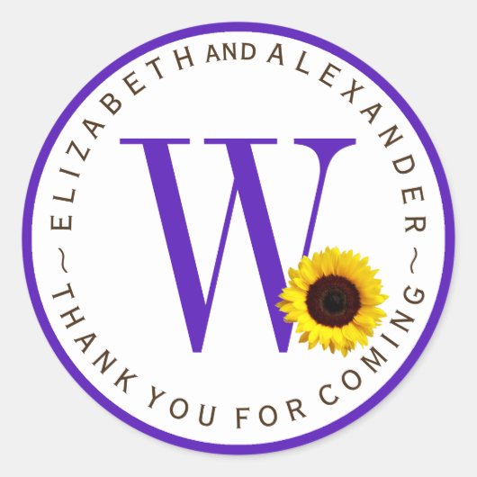 Aangepaste Monogram Circulaire Zonnebloem Dank u Ronde Sticker (Voorkant)