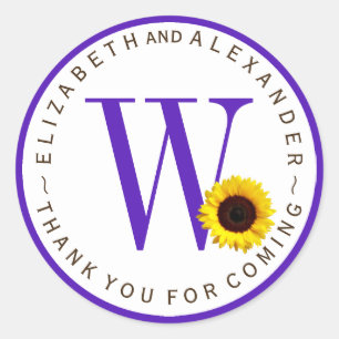 Aangepaste Monogram Circulaire Zonnebloem Dank u Ronde Sticker