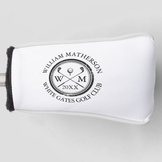 Aangepaste monogram Club Datum Zwart-wit Golfheadcover (Voorkant)