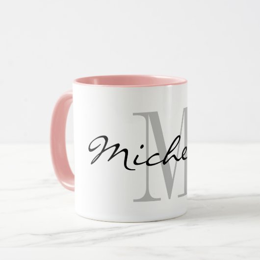 Aangepaste monogram combo-mok met roze kleur binne mok (Voorkant links)