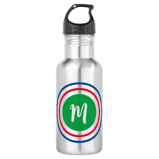 Aangepaste monogram Concentric Circles Modern Waterfles (Voorkant)