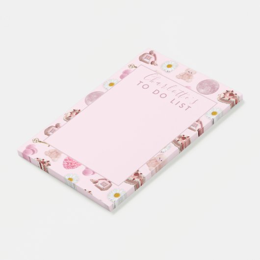 Aangepaste Monogram Coquette Schattige Girly Roze Post-it® Notes (Schuin)