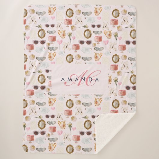 Aangepaste Monogram Coquette Schattige Girly Roze Sherpa Deken (Voorkant)