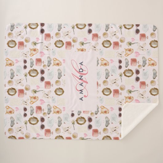 Aangepaste Monogram Coquette Schattige Girly Roze Sherpa Deken (Voorkant (horizontaal))