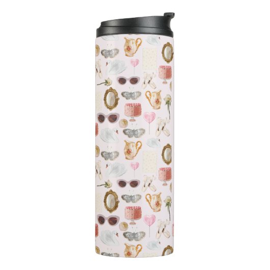 Aangepaste Monogram Coquette Schattige Girly Roze  Thermosbeker (Gedraaid links)