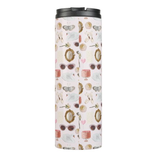 Aangepaste Monogram Coquette Schattige Girly Roze  Thermosbeker (Achterkant)