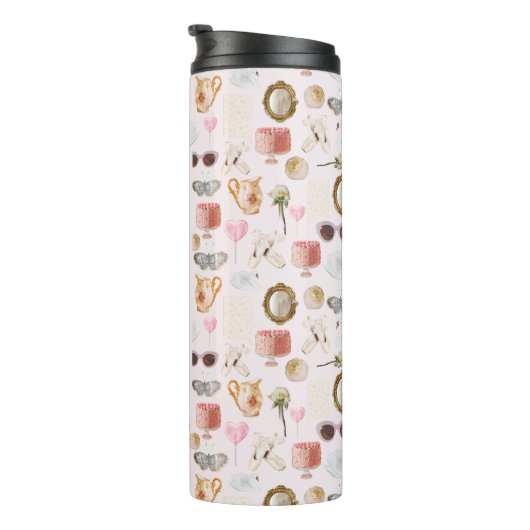 Aangepaste Monogram Coquette Schattige Girly Roze  Thermosbeker (Geroteerd rechts)