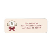 Aangepaste Monogram Crest Bow Kerstmis Etiket (Voorkant)