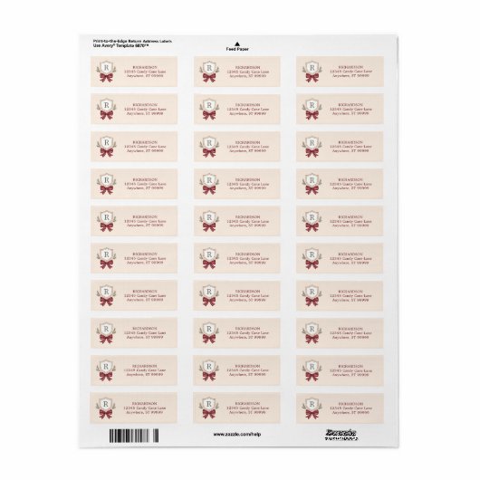 Aangepaste Monogram Crest Bow Kerstmis Etiket (Full Sheet)