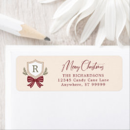 Aangepaste Monogram Crest Bow Kerstmis Etiket