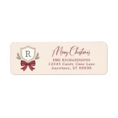 Aangepaste Monogram Crest Bow Kerstmis Etiket (Voorkant)
