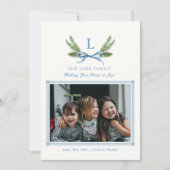 Aangepaste Monogram Crest foto vakantie kaarten (Voorkant)