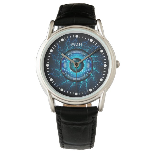Aangepaste Monogram Cyber Circuit Eye-horloges Horloge (Voorkant)