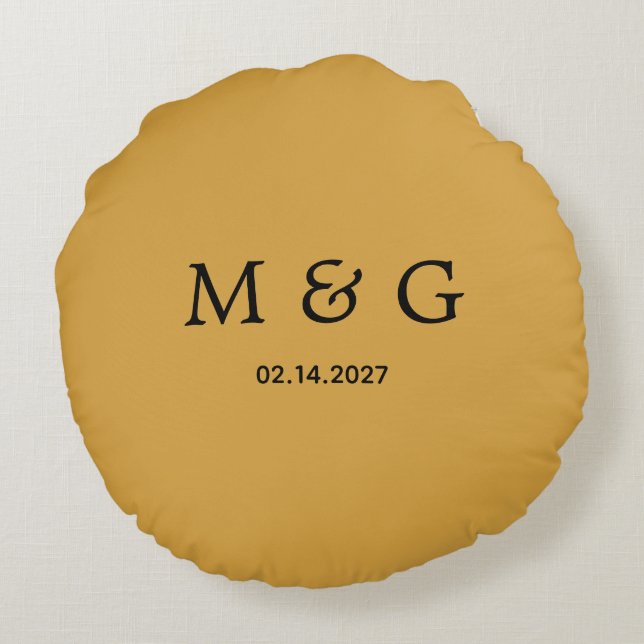 Aangepaste Monogram Datum Mosterdgeel Rond Kussen (Achterkant)