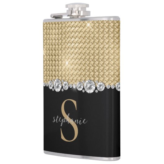 Aangepaste Monogram Diamonds Gold Black Elegant Lu Heupfles (Links)