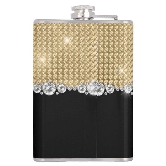 Aangepaste Monogram Diamonds Gold Black Elegant Lu Heupfles (Achterkant)