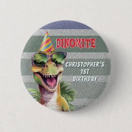Aangepaste Monogram Dinosaur Dinomite Verjaardagsf Ronde Button 5,7 Cm