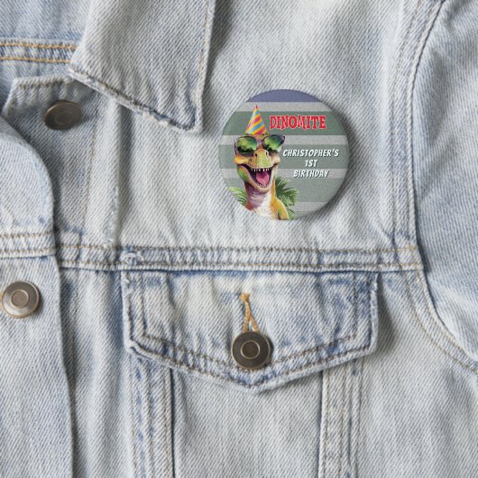 Aangepaste Monogram Dinosaur Dinomite Verjaardagsf Ronde Button 5,7 Cm (In situ)